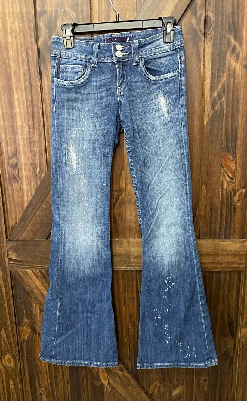 Vigoss New York Flare Juniors Distressed Jeans Sz 1
